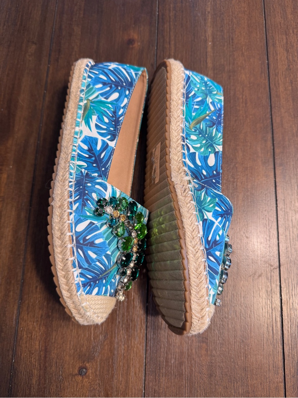 Lauren Lorraine Espadrille Flats Tropical Palm  Crystal Embellished Shoes 8 NIB - Picture 9 of 16